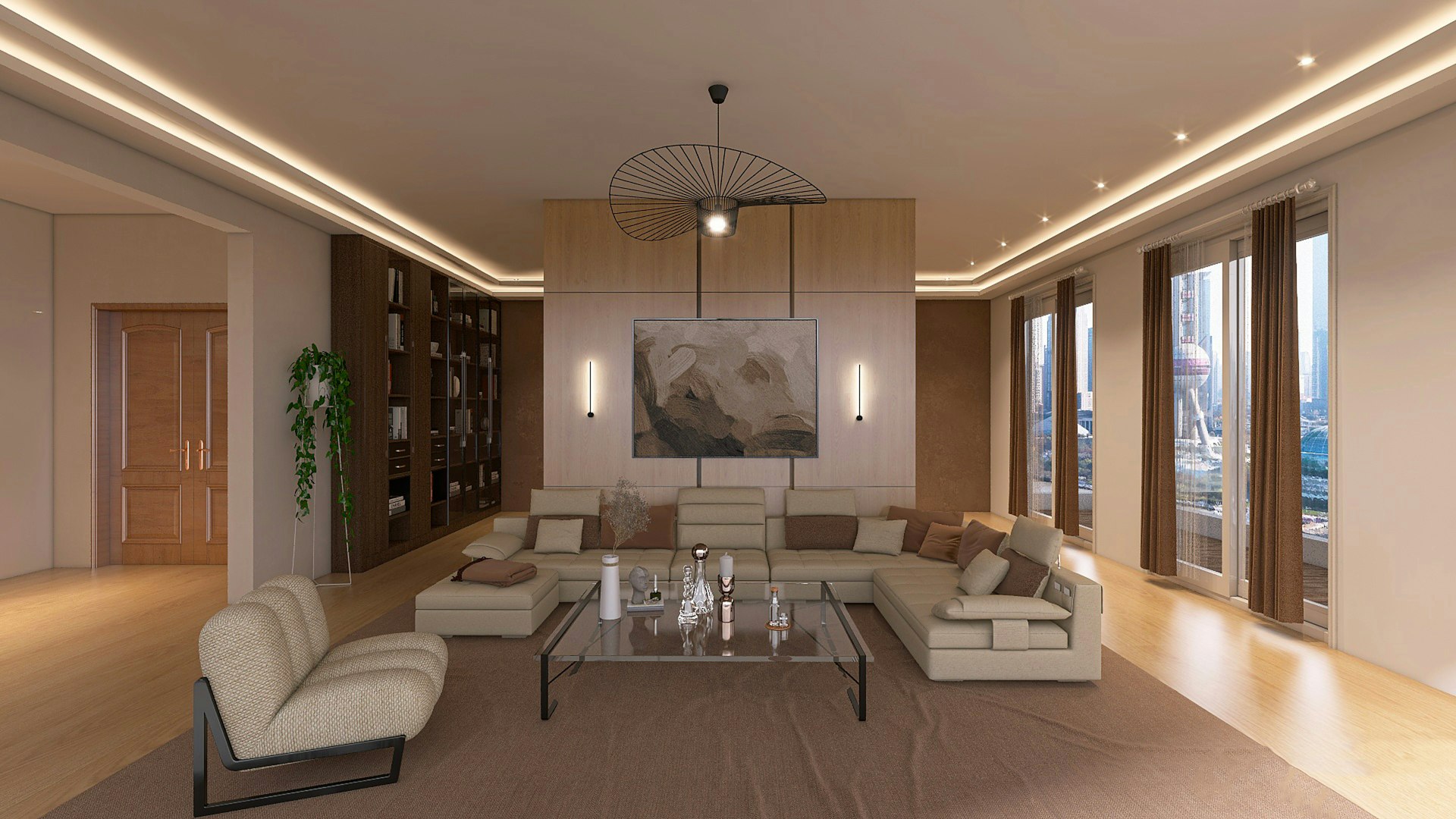 a living room with a couch a chair and a table